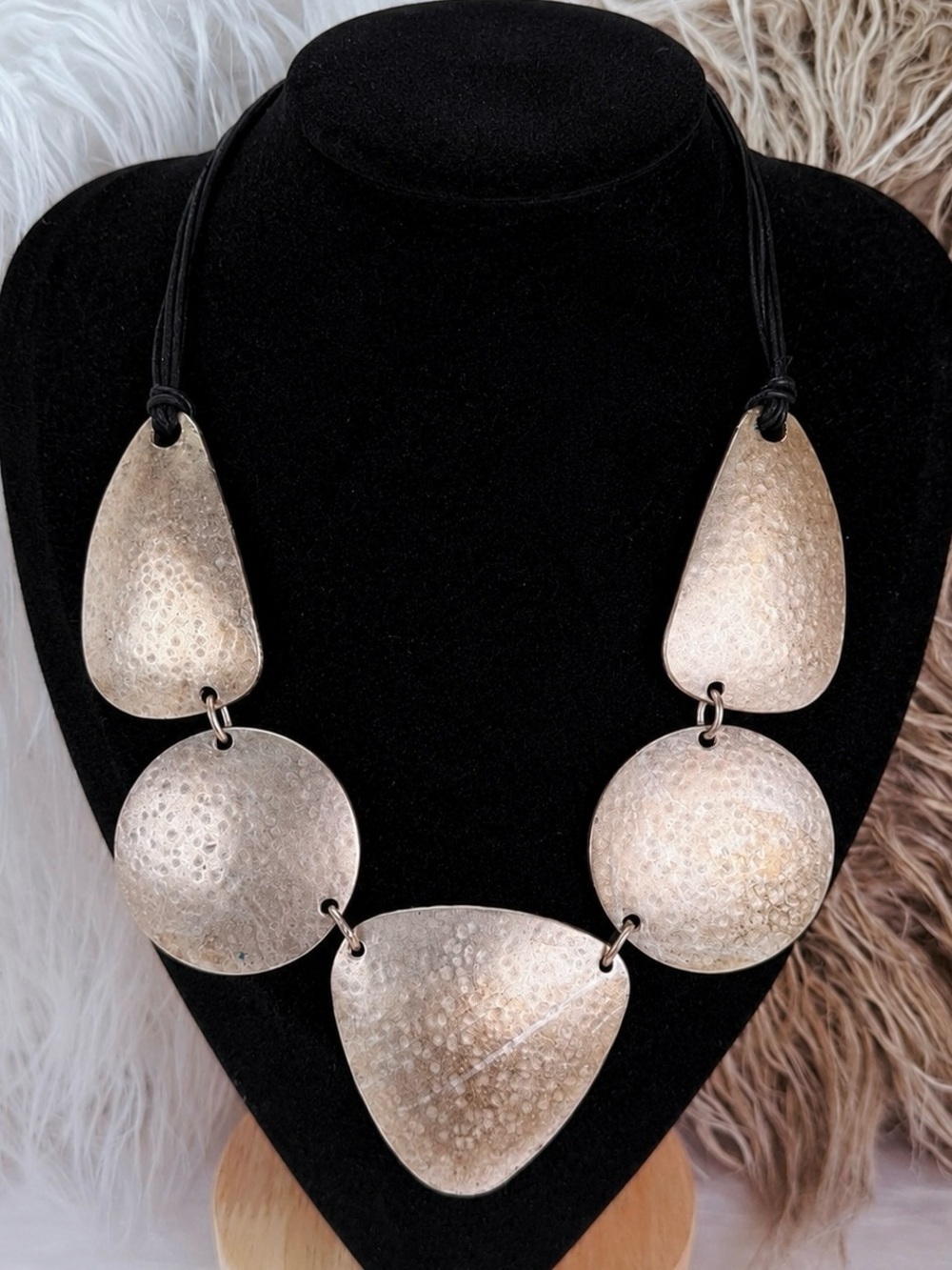 Vintage aged Silvertone modernist mid-century style Statement Necklace